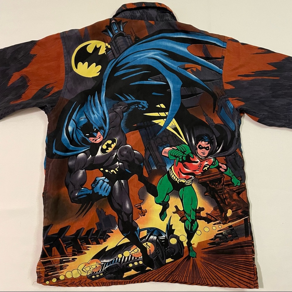 Vintage Kids Batman & Robin Button Up 2002 / Gotham City & Batmobile